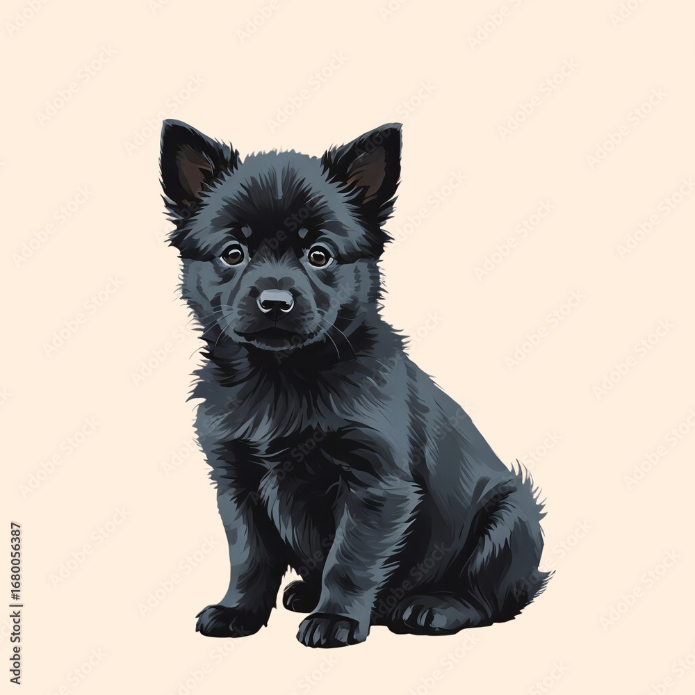 Obraz premium スキッパーキの子犬がカメラ目線で座る