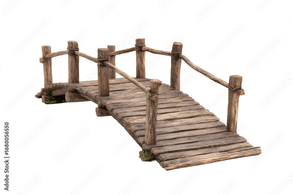 Fototapeta premium Rustic Wooden Footbridge on Transparent Background