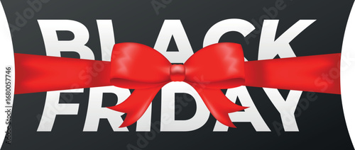 Black Friday banner with big red bow. Poster template for discount and sale.