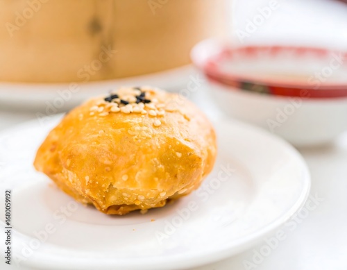 Golden pastry on a plate, Asian cuisine