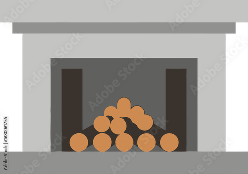 Simple Fireplace with Logs Illustration in Gray Tones