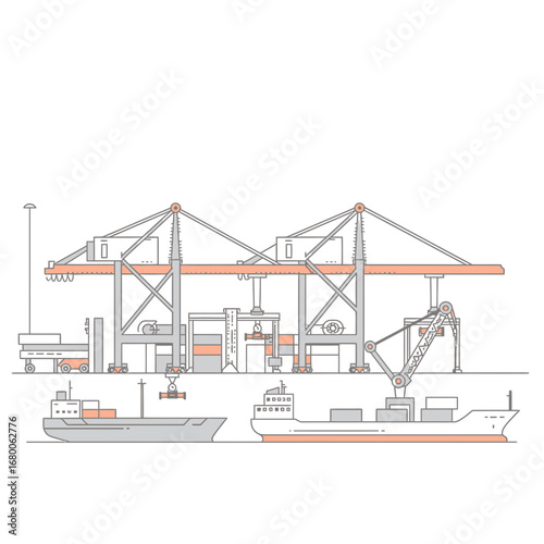 Cargo Ship at a Port with Cranes and Containers