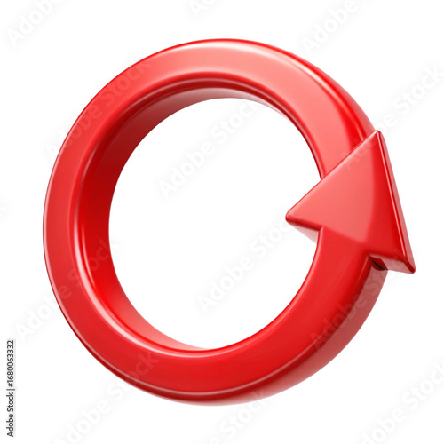 Red circular arrow icon with glossy finish on black background