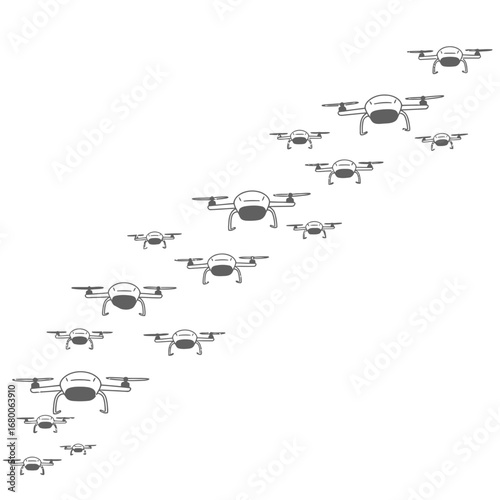 Grey Drones Flying In Formation