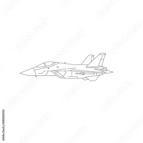 Grey Fighter Jet Line Art Illustration