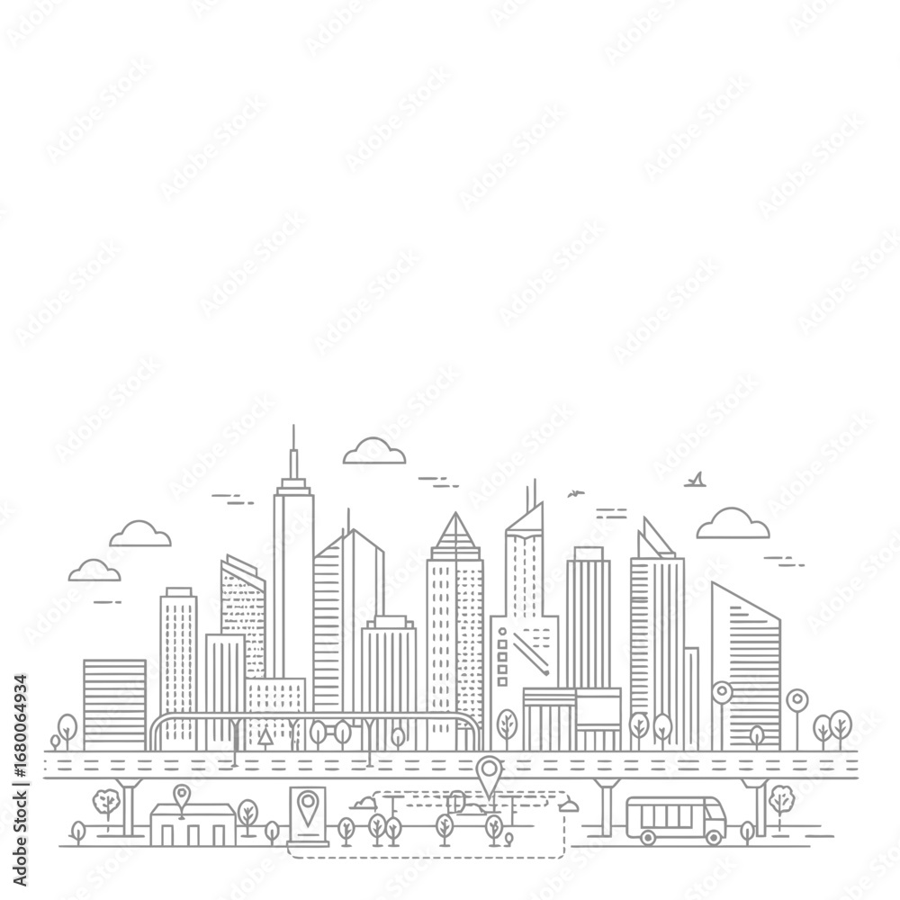 Fototapeta premium Grey Scale Minimalist City Skyline Illustration
