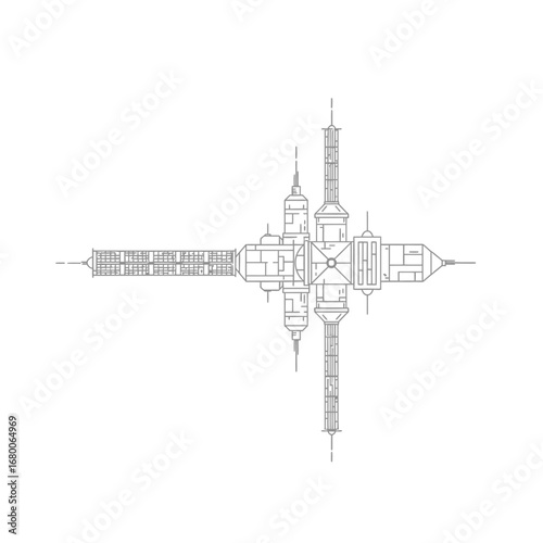 Grey Scale Space Station Diagram