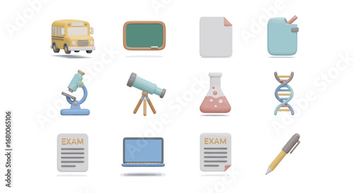 School supplies arranged neatly on white surface representing education and learning with a clean, modern aesthetic for educational purposes.