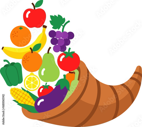 Colorful cornucopia overflowing with fresh fruits and vegetables