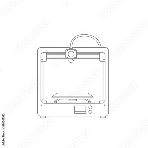 Line Art Illustration of a 3D Printer on White Background