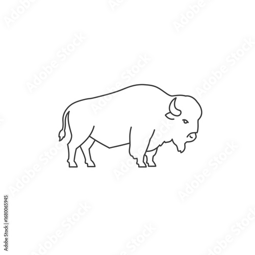 Line Art Illustration of a Bison on White Background