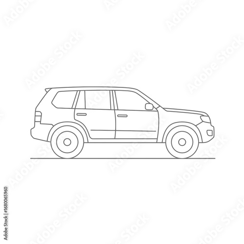 Line Art Illustration of a Black and White SUV