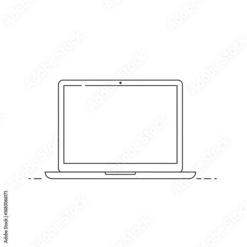 Line Art Illustration of a Laptop on White Background