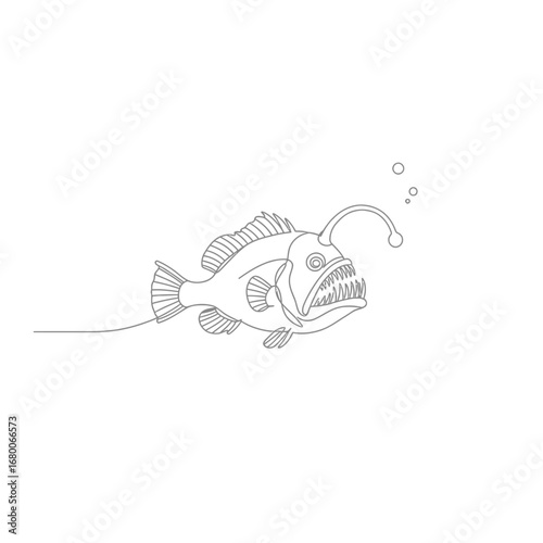 Line Art Illustration of Anglerfish in Monochrome