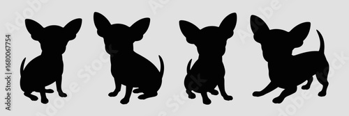 Silhouette Icon Set of Small Dogs – Chihuahua Dog Vector in 2x2 Grid