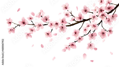 Cherry blossom branch with blooming Sakura. Realistic watercolor cherry flower