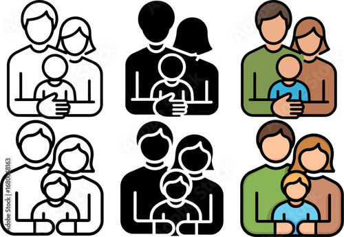 Diverse family icons representing togetherness and love, with variations in style and color.
