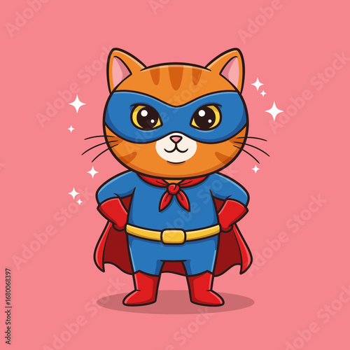 Cute Superhero Cat Cartoon – Masked Kitty in Cape Vector Illustration