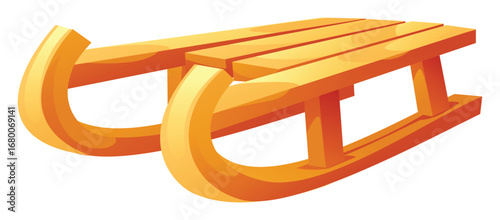 Classic wooden sled with a curved front and a slatted seat. Vector cartoon illustration