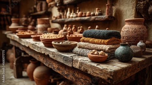 Rustic Craftsman Workshop Interior Showcasing a Wooden Workbench Adorned with Hand Tools Encouraging Artistic Innovation and Skilled Craftsmanship