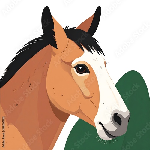 Illustration of a Horse Head with a White Blaze and Black Mane.