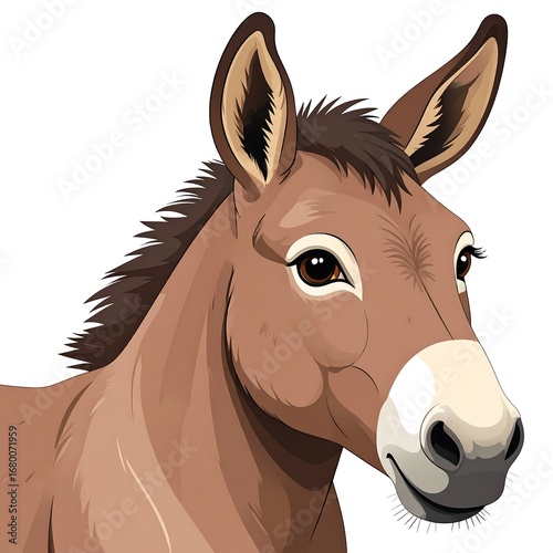 Illustration of a Donkeys Head with Brown Fur and Long Ears.