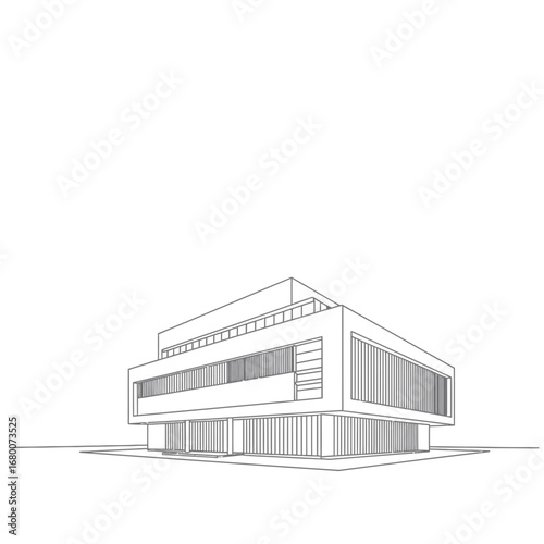 Modern House Architectural Sketch: Grey Scale Line Drawing