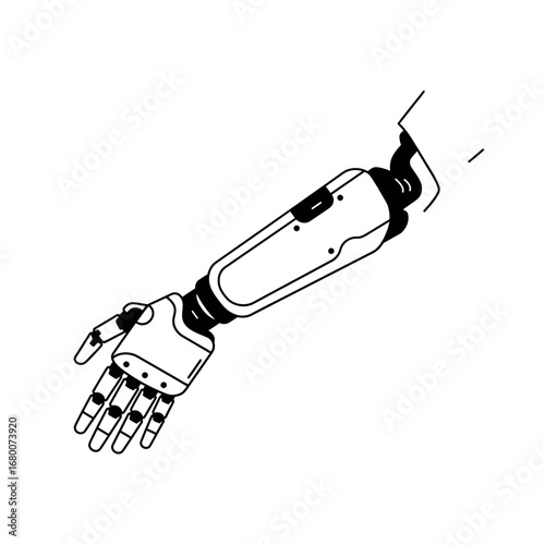 Robotic Arm Illustration: Black And White Line Art Design