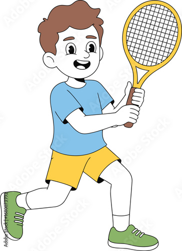 Cartoon boy playing tennis