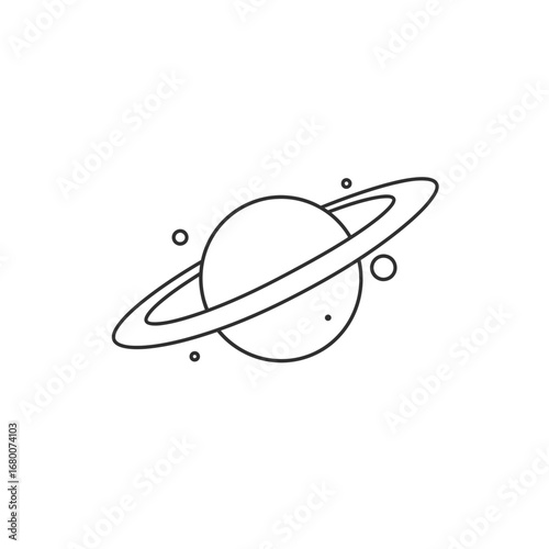Simple Line Drawing of a Planet with Rings
