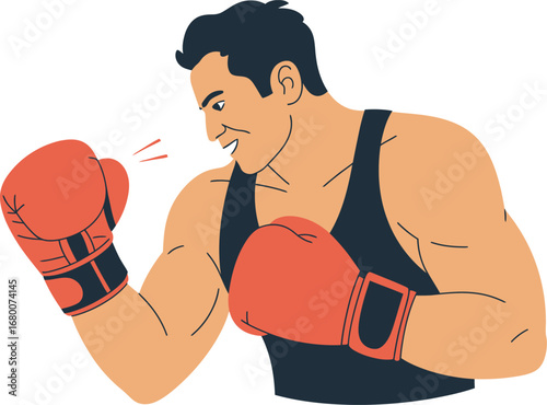 Boxer in Action with Red Gloves