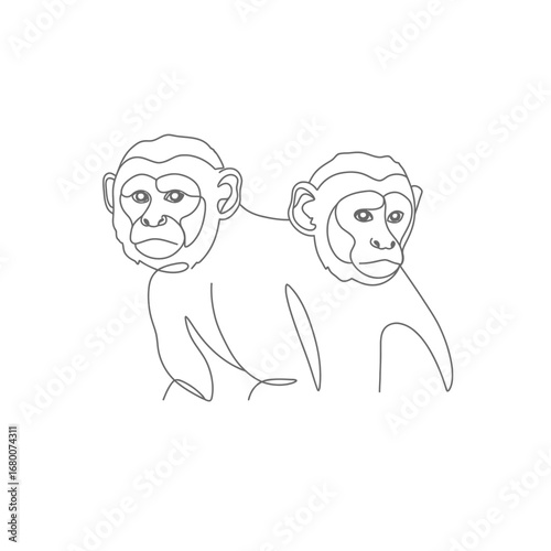 Two Monkeys Line Art Illustration