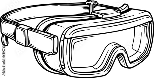 Vintage Diving Mask with Adjustable Strap, Hand-Drawn Illustration