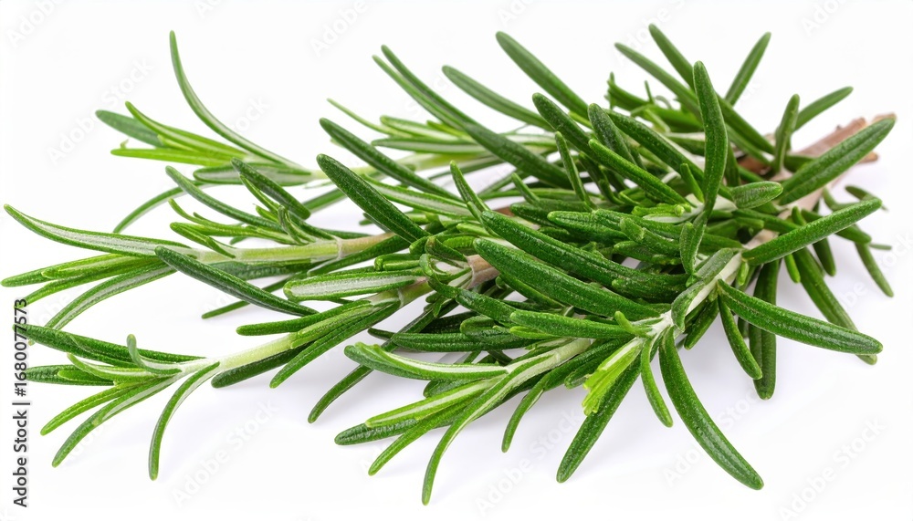 Fototapeta premium Close-up of fresh rosemary sprigs, perfect for culinary use and herbal remedies, isolated on a white background.