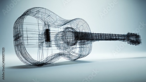 Wireframe of acoustic guitar, with clear outline and shadowed background