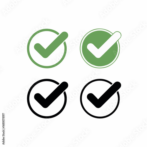 Check mark vector icon set green and black color for ui design and mobile app development success concept