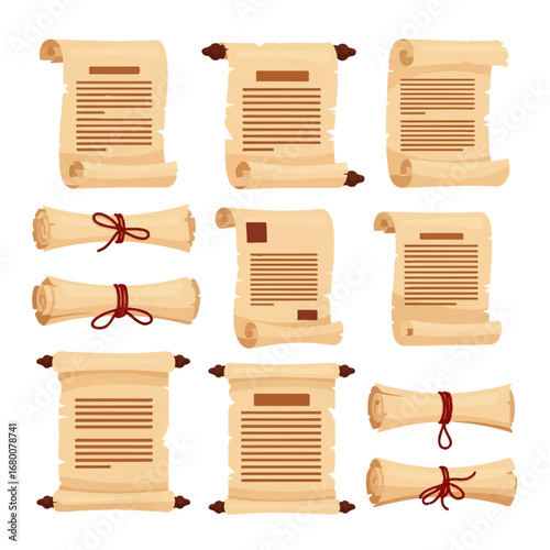 Ancient papyrus scrolls, meticulously rolled and unrolled, display aged text, evoking history and mystery.