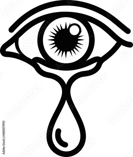 Stylized Eye with Tears Graphic Illustration in Black and White
