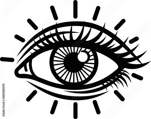 Stylized Black and White Eye with Rays