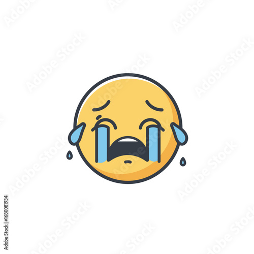 A yellow emoji face is crying with tears flowing down.