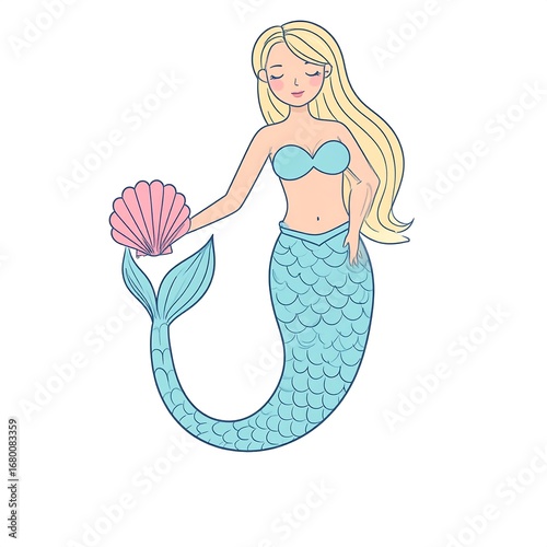 Cute mermaid holding shell