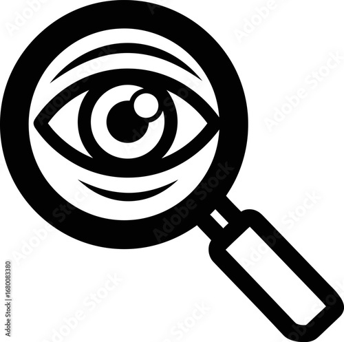 Magnifying Glass with Eye Symbol, Black and White