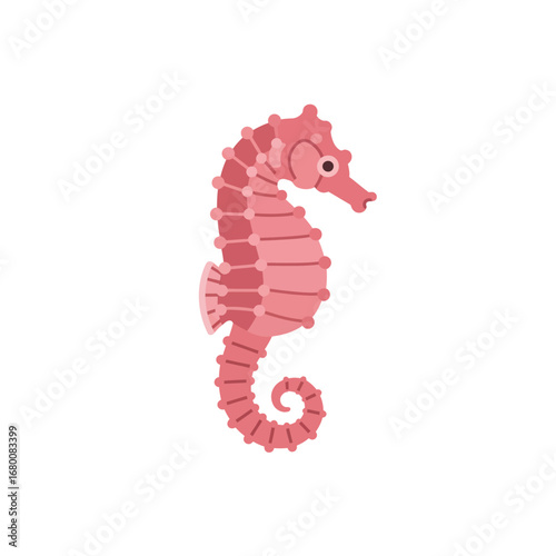A stylized, pink seahorse illustration isolated against a plain white background.