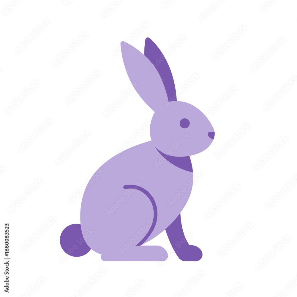 Obraz premium A simple, flat illustration of a purple rabbit, sitting upright, facing right.