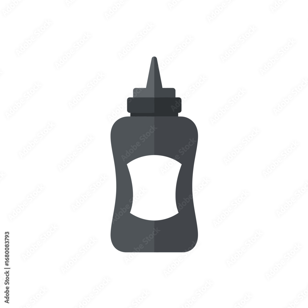 Fototapeta premium A black bottle with a nozzle and a white label on a white background.