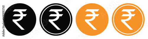 Indian Rupee (INR) Currency Icon Set – Editable Gold, Black and White Vector Coin and Money Symbol Collection.