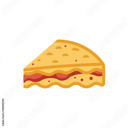 A simple illustration of a delicious, triangular sandwich filled with a reddish spread.