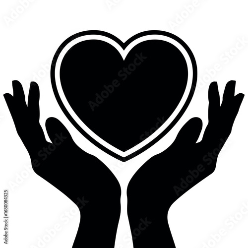 Heart in hands vector graphic for love care support charity donation and kindness design element illustration