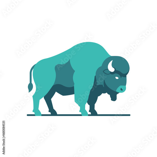 Stylized teal bison illustration, side profile, simple background.