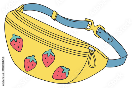 Playful and Stylish Yellow Fanny Pack Featuring Strawberry Print, Perfect for Outdoor Adventures and Everyday Wear